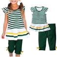 thumbnail image 1 of Juslio 2-Piece Kids Comfortable Girls Crew Neck Striped Ruffled Sleeve Shirts Tops+Capris Breathable Outfits Sets 5 Years, 1 of 5