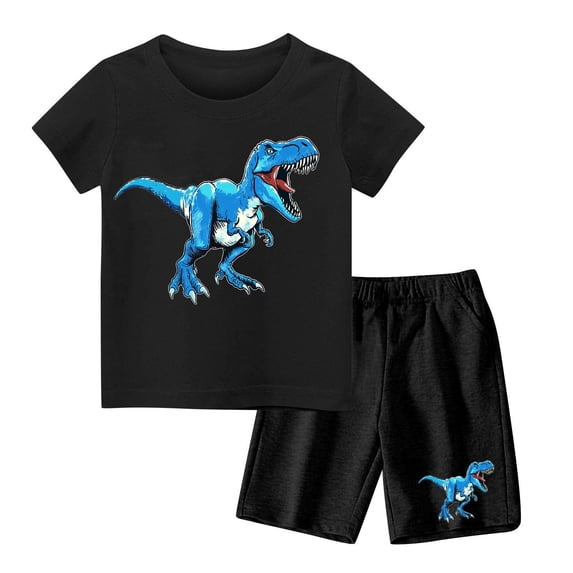 Juslio 2-Piece Kids Toddler Boys Crew Neck Dinosaur Print T Shirts Tops+with Pockets Shorts Comfortable Breathable Outfits Sets 18 Months