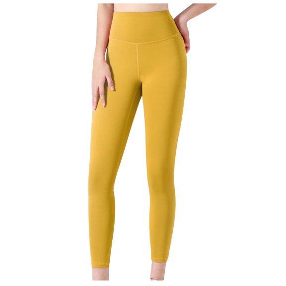 Juslio Women Pants Running Solid Elastic Yoga High Waisted Sweat Yellow Plus Size Leggings