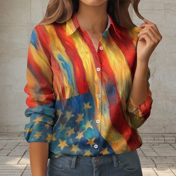 Juslio Blouses for Womens Long Sleeve Shirts Button Tops V Neck Casual Blouses Red L