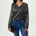 thumbnail image 1 of Juslio Blouses for Womens Long Sleeve Shirts Solid Color Tops V Neck Casual Blouses Gray XL, 1 of 5