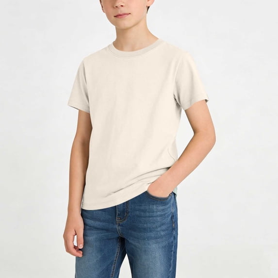 Juslio Boy Cotton Shirts Comfortable Breathable Crew Neck, Casual Short Sleeved Tops T Shirts Sizes 2-18