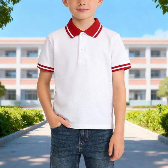 Juslio Boy Striped Shirts Button Front Collar Casual Short Sleeved, Tops Comfortable Breathable Pullover T Shirts Sizes 2-18