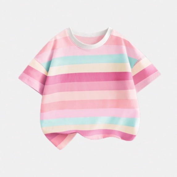 Juslio Boy Striped Shirts Comfortable Breathable Crew Neck, Casual Short Sleeved Tops T Shirts Sizes 2-18