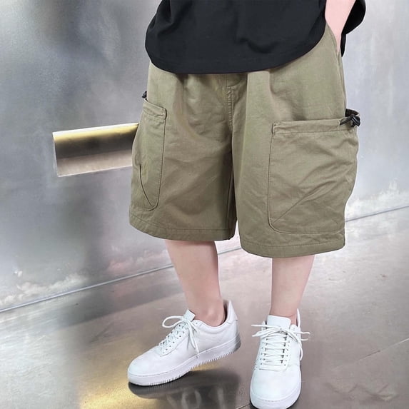Juslio Boys Elastic Waist Breathable Cargo Shorts Solid Casual Shorts Sizes 4