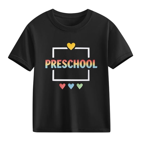 Juslio Boys Letter Pattern Shirts Casual Short Sleeved Tops, Comfortable Breathable Crew Neck T Shirts Sizes 2-18