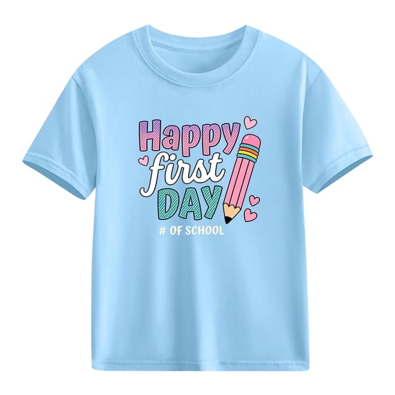 Juslio Boys Letter Pattern Shirts Comfortable Breathable Crew Neck, Casual Short Sleeved Tops T Shirts Sizes 2-18