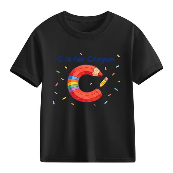 Juslio Boys Letter Pattern Shirts Crew Neck Casual Short, Sleeved Tops Comfortable Breathable T Shirts Sizes 2-18