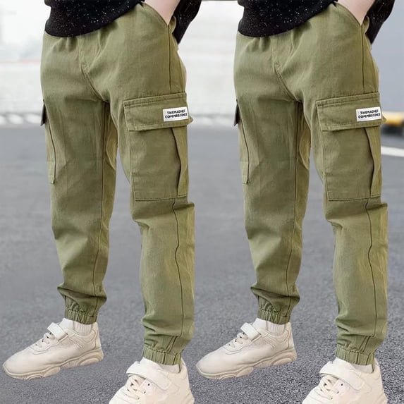 Juslio Boys Pants 2PC Work Pocket Guard Outwear Army Green