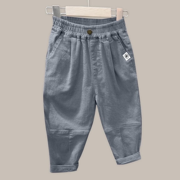 Juslio Boys Pants Casual Solid Spring New Loose Elastic Waist Jeans Dark Gray