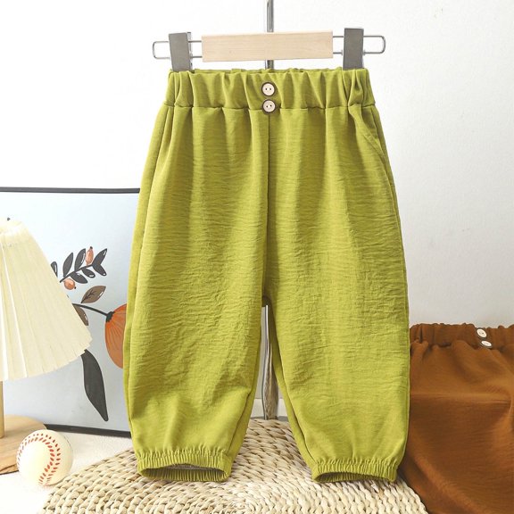 Juslio Boys Pants Casual Solid Spring Summer Sports Elastic Waistb Ankle Length for Kids Linen Pants