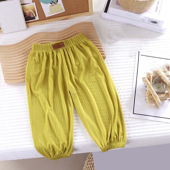 Juslio Boys Pants Casual Solid Spring Summer Thin Full Length for Kids Yellow
