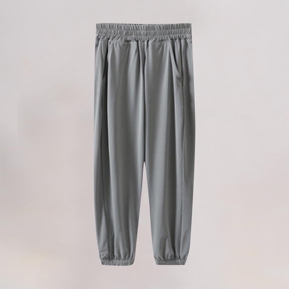 Juslio Boys Pants Casual Solid Summer Loose Thin Breathable Elastic Sports Mosquito Proof Air-conditioned Gray