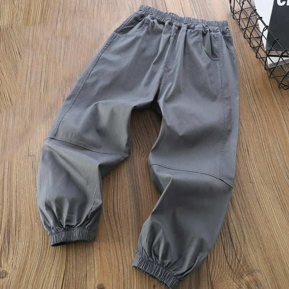 Juslio Boys Pants Casual Solid Summer Loose Thin Elastic Sports Work Mosquito Proof Air-conditioned Gray