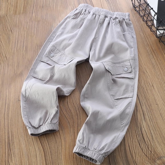 Juslio Boys Pants Casual Solid Summer Loose Thin Elastic Sports Work Mosquito Proof Air-conditioned Gray