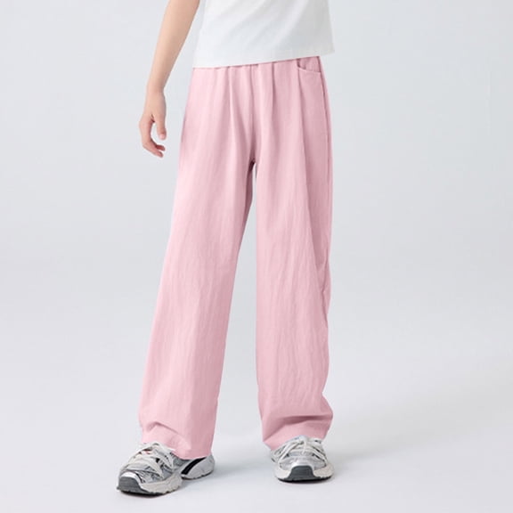 Juslio Boys Pants Casual Solid Summer Sports With Pockets Length for Kids Pink