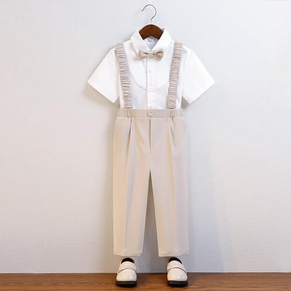 Juslio Boys Pants Casual Solid Toddler Kids Big Boy Cute Stripe School Uniform Straps Trousers Khaki