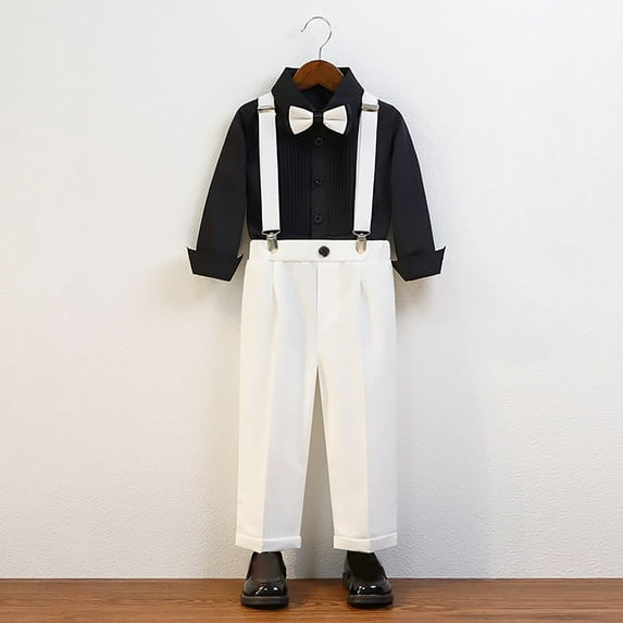 Juslio Boys Pants Casual Solid Toddler Kids Boy Girl Cute Stripe School Uniform Trousers White