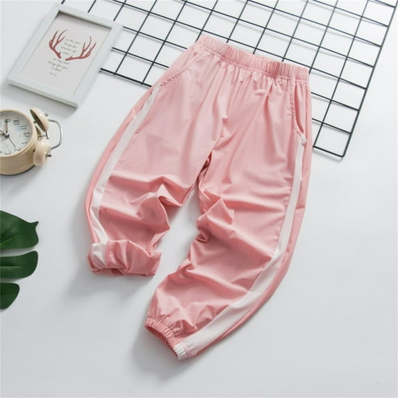 Juslio Boys Pants Casual Solid Zhongda Sports Summer Thin Ice Silk Pocket Pink