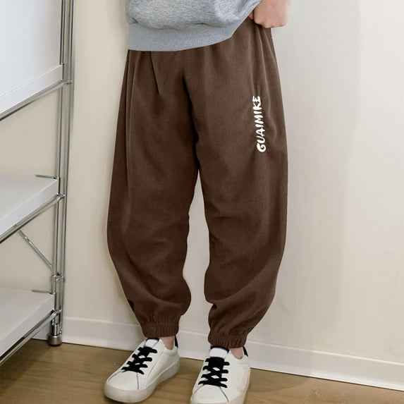 Juslio Boys Pants Loose Comfortable Mid Size Leg Tied Sports Coffee