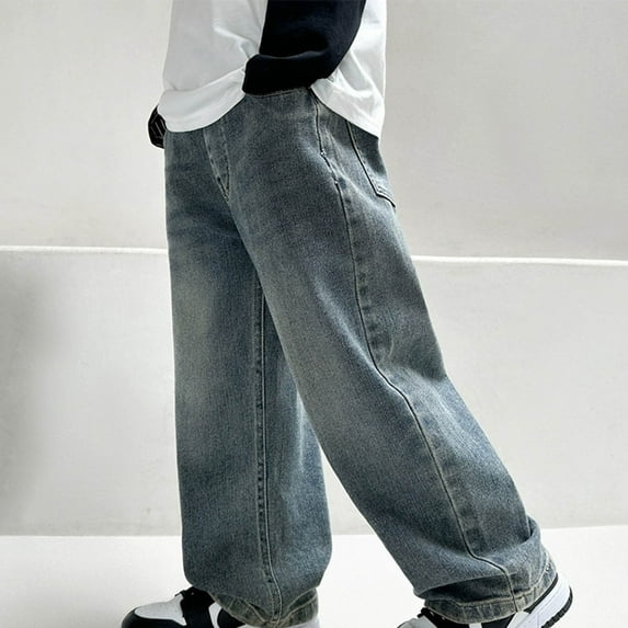 Juslio Boys Pants Pockets Solid Hsome Jeans New Middle- Sports ' Blue