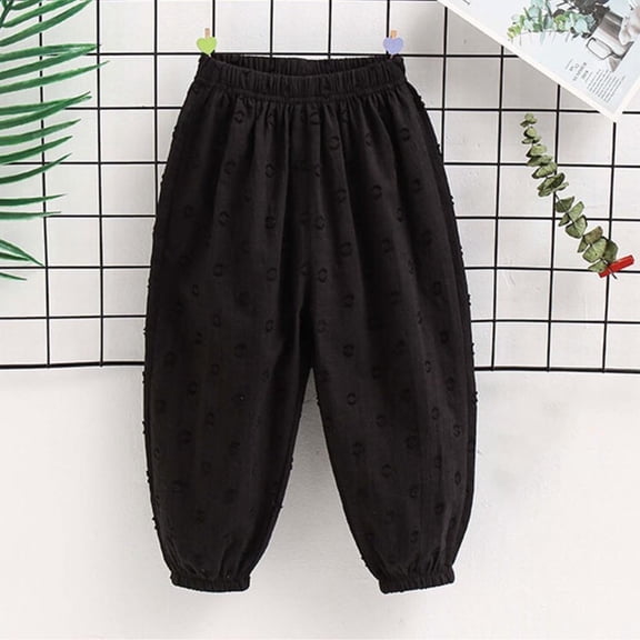 Juslio Boys Pants Solid Casual 2-10 Years Perforated Ankle Waist Mosquito Proof Black