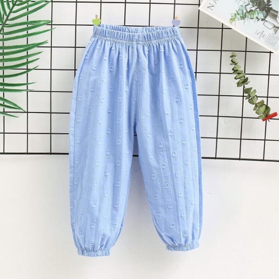 Juslio Boys Pants Solid Casual 2-10 Years Perforated Ankle Waist Mosquito Proof Blue