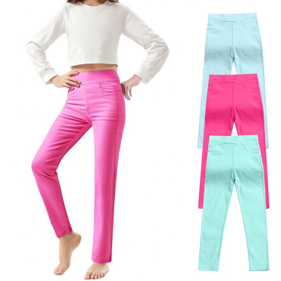 Juslio Girls Pants Solid Casual 3PC Toddler Baby Color Leggings Kids Tight Linen Pants