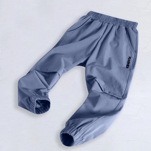 Juslio Boys Pants Solid Casual Spring New Product Work With Multiple Pockets Loose for Blue