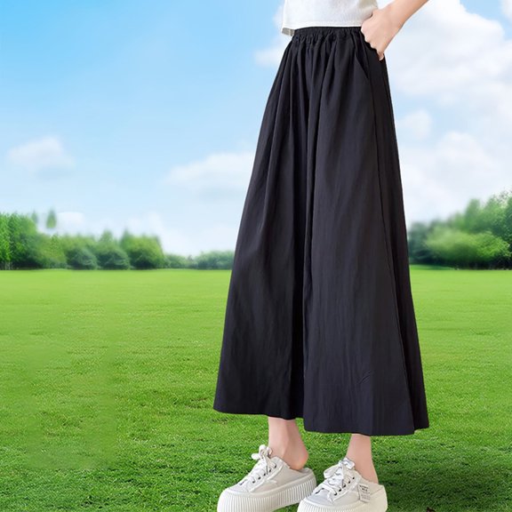 Juslio Boys Pants Solid Casual Summer Eight Inch Wide Leg Skirt Medium Large Thin Loose Straight Leg Wide Leg Black