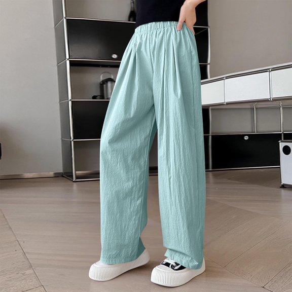 Juslio Boys Pants Solid Casual Summer Elastic Waisted Wide Leg Straight Leg Light Blue