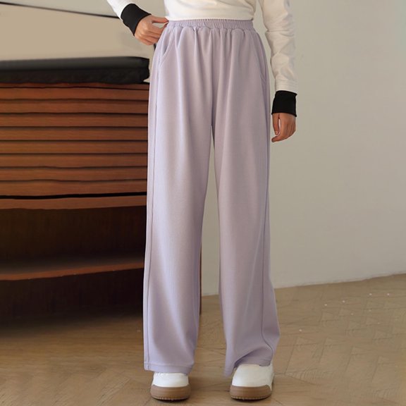 Juslio Boys Pants Solid Casual Summer Elastic Waisted Wide Leg Straight Leg Purple