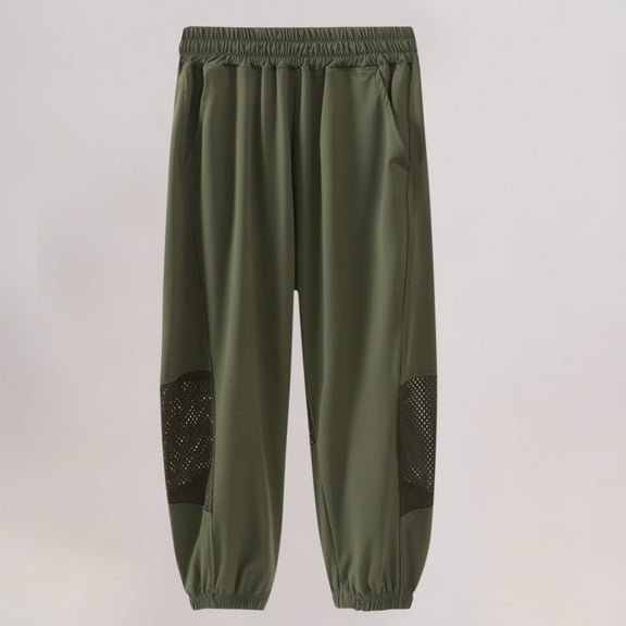 Juslio Boys Pants Solid Casual Summer Splicing Mesh Loose Thin Breathable Elastic Sports Mosquito Proof Air-conditioned Green