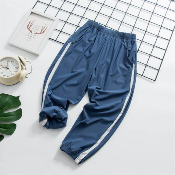 Juslio Boys Pants Solid Casual Zhongda Sports Summer Thin Ice Silk Pocket Navy