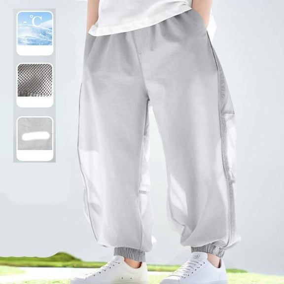 Juslio Boys Pants Solid Pockets Breathable Thin Mosquito Proof Mid Size Summer Pocket Gray