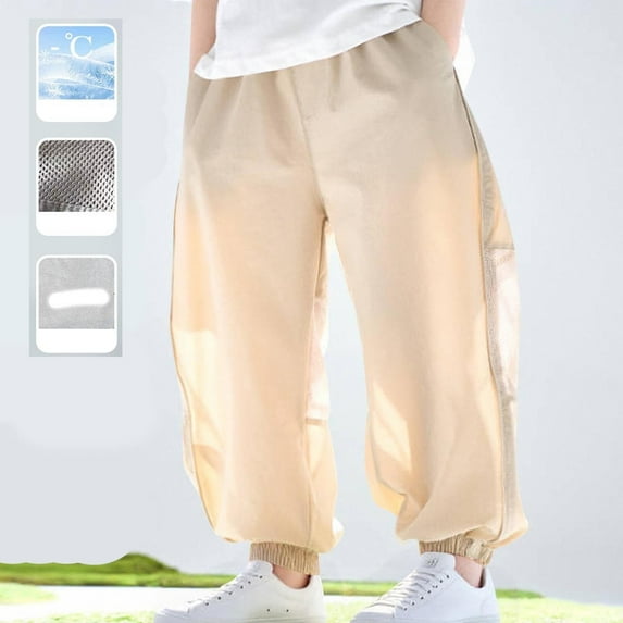 Juslio Boys Pants Solid Pockets Breathable Thin Mosquito Proof Mid Size Summer Pocket Khaki