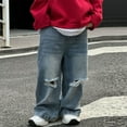 thumbnail image 1 of Juslio Boys Pants Solid Pockets Jeans Multi Port Bag Elastic Waist Blue, 1 of 3