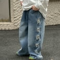thumbnail image 1 of Juslio Boys Pants Solid Pockets Jeans Multi Port Bag Elastic Waist Blue, 1 of 6