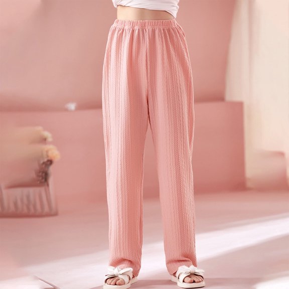 Juslio Boys Pants Summer Solid Elastic Sports Home Sleeping for Kids Hot Pink