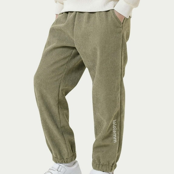 Juslio Boys Pants Winter Thin Velvet Corduroy Winter Thin Western-style Warm Winter Styles Army Green