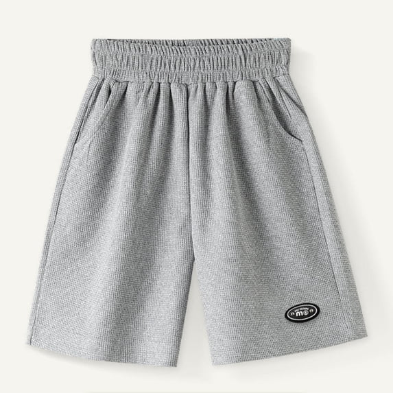 Juslio Boys Shorts Waffle Casual Elastic Waist Shorts Breathable Solid Shorts Sizes 140