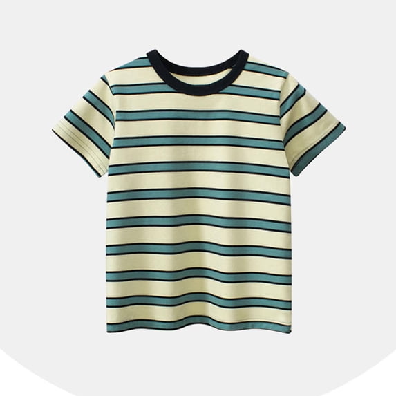 Juslio Boys Striped Shirts Casual Short Sleeved Tops, Comfortable Breathable Crew Neck T Shirts Sizes 2-18