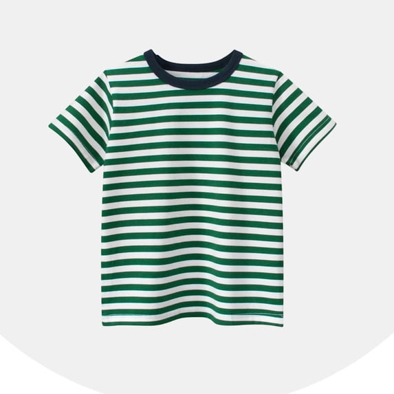 Juslio Boys Striped Shirts Short Sleeved Tops Comfortable, Breathable Crew Neck Casual T Shirts Sizes 2-18