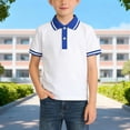 thumbnail image 1 of Juslio Boys Striped T Shirts Button Front Collar Casual Short, Sleeved Tops Comfortable Breathable Pullover Shirts Sizes 2-18, 1 of 4