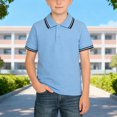 thumbnail image 1 of Juslio Boys Striped T Shirts Button Front Collar Comfortable Breathable Pullover Casual Short Sleeved Tops Shirts ,Sizes 2-18, 1 of 4