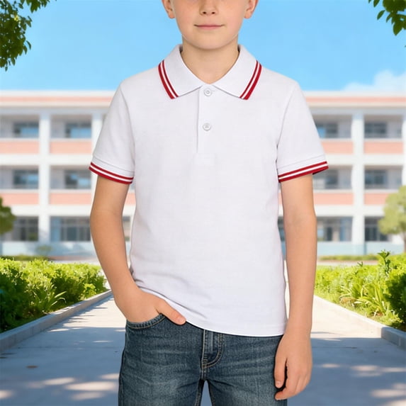 Juslio Boys Striped T Shirts Button Front Collar Comfortable Breathable, Pullover Casual Short Sleeved Tops Shirts Sizes 2-18