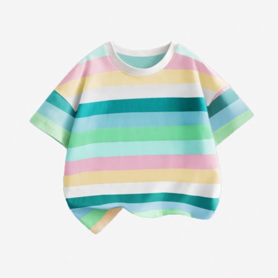 Juslio Boys Striped T Shirts Casual Short Sleeved, Tops Comfortable Breathable Crew Neck Shirts Sizes 2-18
