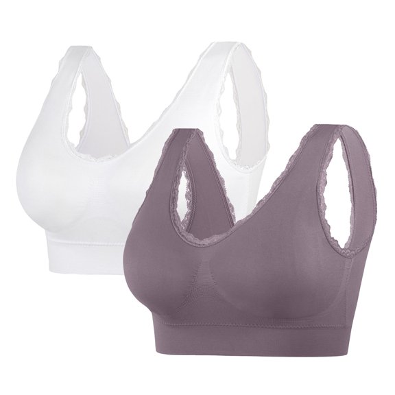 Juslio Bras for Women 2PC Lace Wirefree Solid Everyday Bras