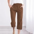thumbnail image 1 of Juslio Plus Size Pants Linen Pants Women Plus Size Capris Drawstring Elastic Waist Casual Work With Pockets Solid Color Beach, 1 of 6