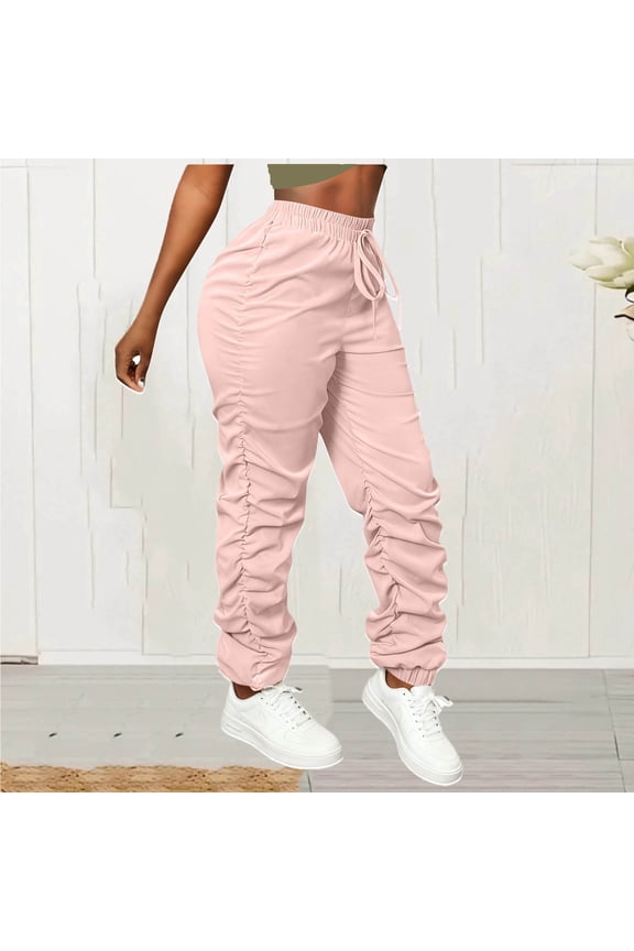 Cargo Pants for Women Casual Ruched Bottom Cargo Pants Comfortable High Waist High Elastic Straight Pants